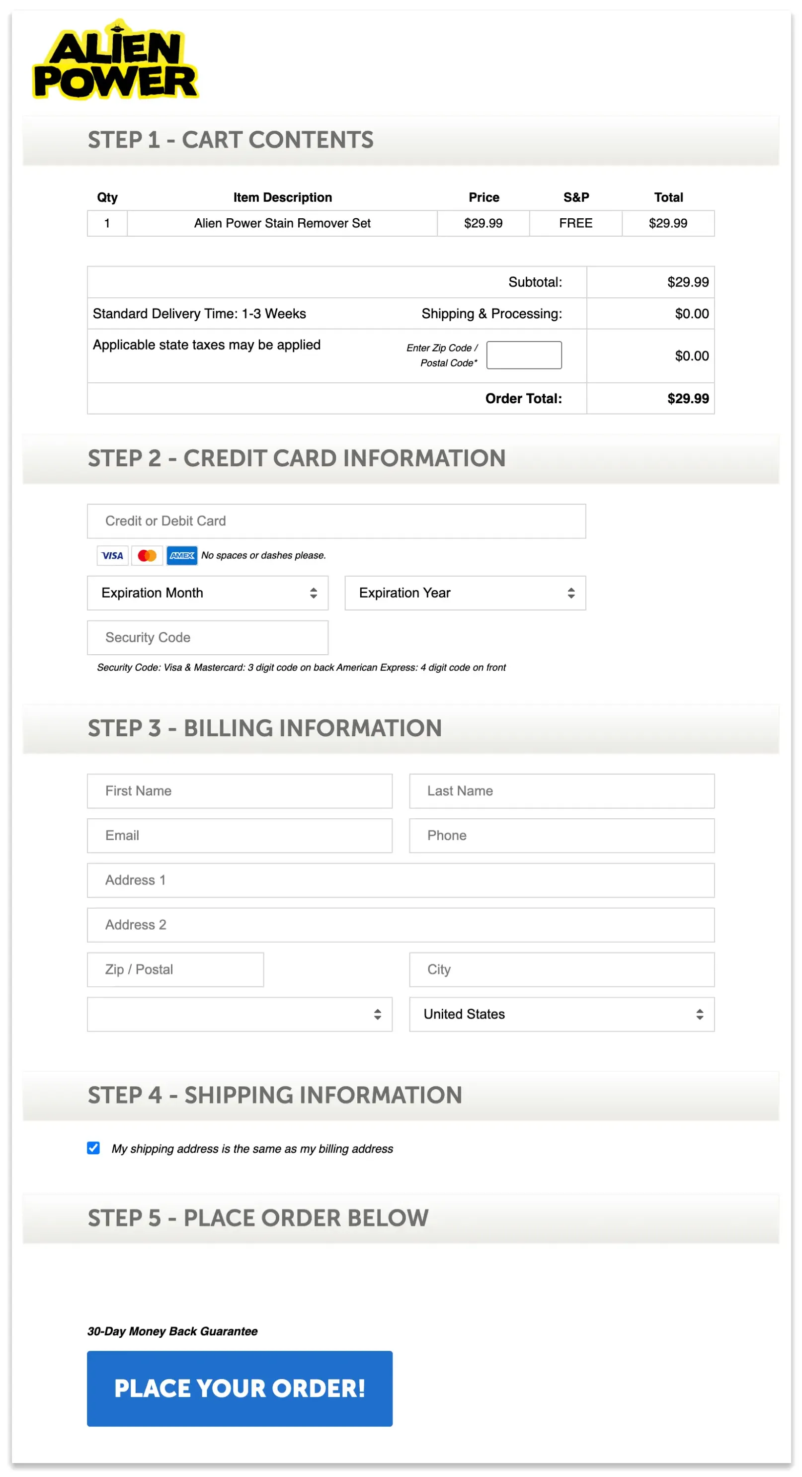 Alien Power Stain Remover checkout page